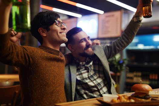 a group of friends celebrating a fantasy football win